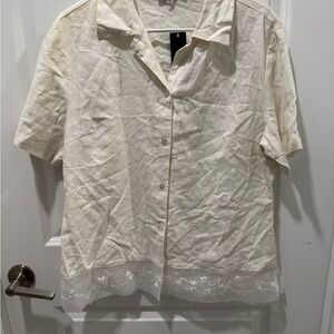 Robert Louis Cream Linen Blouse with Floral Detail
